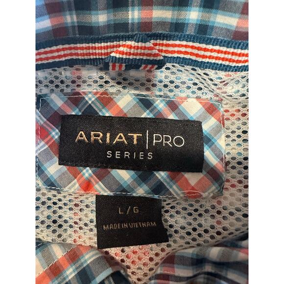 Ariat Pro Series Shirt Mens Large Blue Plaid Western Casual Outdoor Cowboy Aztec - Picture 3 of 12